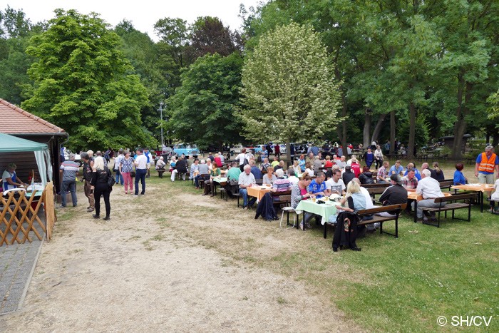 Bild: Am Zielpunkt Mößlitz trafen sich die Teilnehmer und konnten im schattigen Plätzchen ihre Fahrzeuge parken und sich beim Mittagessen bis zur Siegerehrung stärken.